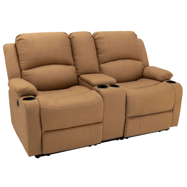 Camper Comfort 65" Powered Wall Hugger Reclining RV | Camper Theater Seats (Sand) | Double Recliner RV Sofa & Console | RV couch | Wall Hugger Recliner | RV Theater Seating | RV Furniture | Theater Seat