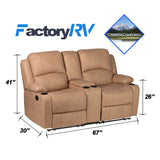 Camper Comfort 67" Manual Wall Hugger Reclining RV | Camper Theater Seats (Sand) | Double Recliner RV Sofa & Console | RV Couch | Wall Hugger Recliner | RV Theater Seating | RV Furniture | Theater Seat
