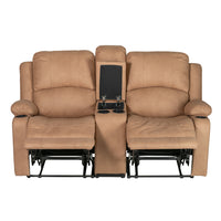 Camper Comfort 65" Manual Wall Hugger Reclining RV | Camper Theater Seats (Sand) | Double Recliner RV Sofa & Console | RV couch | Wall Hugger Recliner | RV Theater Seating | RV Furniture | Theater Seat