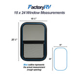 ToughGrade Vertical Sliding Black RV window 18" X 24" X 1 1/2"Includes Mounting Ring and Bottom Screen