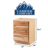 Camper Comfort (Ready-to-Assemble) Rustic Hickory 4 Drawer Base Cabinet | 18"Wx34.5"Hx24"D