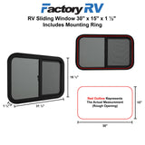 RV Horizontal Sliding Window 30" X 15" X 1½" Includes Mounting Ring