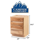 Camper Comfort (Ready-to-Assemble) Rustic Hickory 4 Drawer Base Cabinet | 24"Wx34.5"Hx24"D