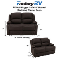 RV Wall Hugger Sofa 58" Manual Reclining Theater Seats