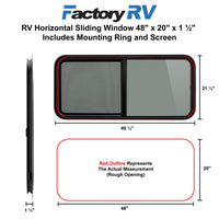 RV Horizontal Sliding Window 48" X 20" X 1½" Includes Mounting Ring and Screen