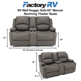 RV Wall Hugger Sofa 65" Manual Reclining Theater Seats