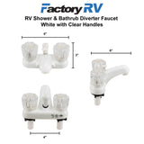 RV Shower & Bathtub Diverter Faucet | White with Clear Handles