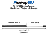 RV 20" 100lb. Gas Springs |Gas Struts | Window Lift Support | 2 Pack