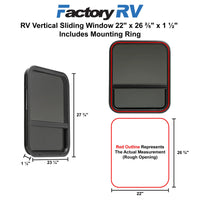 RV Vertical Sliding Window 22" X 26⅖" X 1½" Includes Mounting Ring and Screen