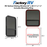 RV Vertical Sliding Window 22" X 26⅖" X 1½" Includes Mounting Ring and Screen