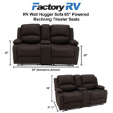 RV Wall Hugger Sofa 65" Manual Reclining Theater Seats