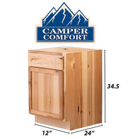 Camper Comfort (Ready-to-Assemble) Rustic Hickory Base Cabinet | 12"Wx34.5"Hx24"D
