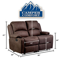Camper Comfort 58" Manual Wall Hugger Reclining RV | Camper Theater Seats (Chocolate) | Double Recliner RV Sofa | RV couch | Wall Hugger Recliner | RV Theater Seating | RV Furniture | Theater Seat