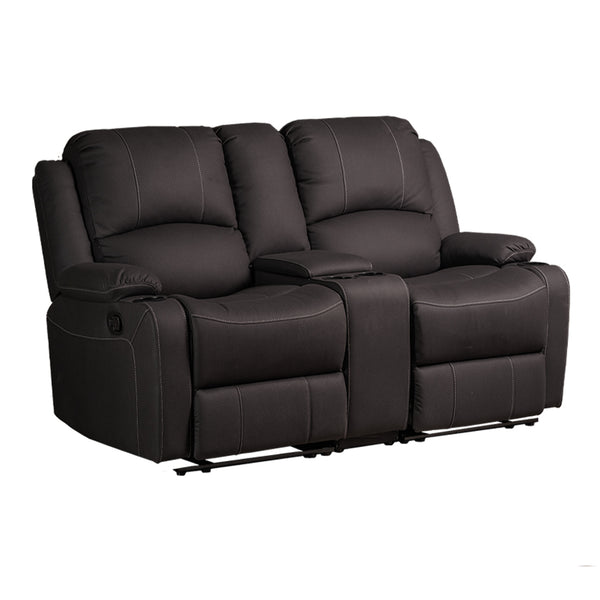 Camper Comfort 67" Wall Hugger Reclining RV | Camper Theater Seats (Black w/ White Stitching) | Double Recliner RV Sofa & Console | RV Couch | Wall Hugger Recliner | RV Theater Seating | RV Furniture | Theater Seat