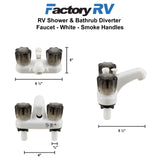 RV Shower & Bathtub Diverter Faucet White | Smoke Handles