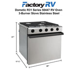 RV Oven 3-Burner Stove Stainless Steel with Range 21" Tall