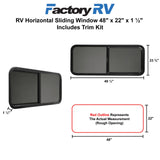 RV Horizontal Sliding Window 48" X 22" X 1 ½" Includes Trim Kit