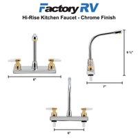 RV Kitchen High Rise Faucet | Chrome Finish | Polished Brass Handles