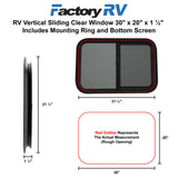 RV Horizontal Sliding Window 30" X 20" X 1½" Includes Mounting Ring and Bottom Screen