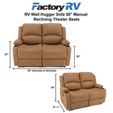 RV Wall Hugger Sofa 58" Manual Reclining Theater Seats