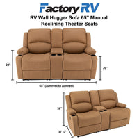 RV Wall Hugger Sofa 65" Manual Reclining Theater Seats