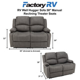 RV Wall Hugger Sofa 58" Manual Reclining Theater Seats