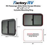 RV Passenger Side Escape Window  36" X 22" X 1 ½" Includes Mounting Ring