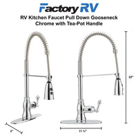 RV Kitchen Faucet Pull Down Gooseneck | Chrome with Tea-Pot Handle