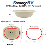 RV Sink Single Bowl 20" Long x 16" | Parchment