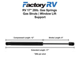 RV 17" 28lb. Gas Springs | Gas Struts | Window Lift Support | 2 Pack