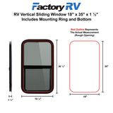 RV Vertical Sliding Window 18" X 35" X 1½" Includes Mounting Ring and Bottom Screen