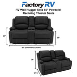 RV Wall Hugger Sofa 65" Powered Reclining Theater Seats