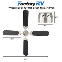 RV Ceiling Fan 42" Black Brush Nickle 12 Volt