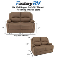 RV Wall Hugger Sofa 58" Manual Reclining Theater Seats