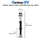 3,500 lb. Electric Trailer Jack with Drop Leg White