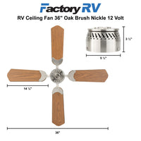 RV Ceiling Fan 36" Oak Brush Nickle 12 Volt