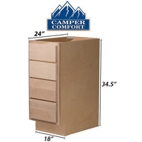 Camper Comfort (Ready-to-Assemble) Raw Maple 18"Wx34.5"Hx24"D 4 Drawer Cabinet