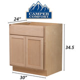 Camper Comfort (Ready-to-Assemble) Raw Maple 30"Wx34.5"Hx24"D Base Cabinet