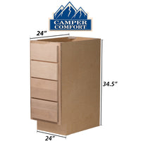 Camper Comfort (Ready-to-Assemble) Raw Maple 24"Wx34.5"Hx24" 4 Drawer Cabinet