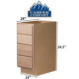 Camper Comfort (Ready-to-Assemble) Raw Maple 24"Wx34.5"Hx24" 4 Drawer Cabinet