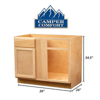Camper Comfort (Ready-to-Assemble) Raw Maple 39"Wx34.5"Hx24" Blind Base Corner Cabinet