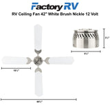 RV Ceiling Fan 42" White Brush Nickle 12 Volt