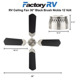 RV Ceiling Fan 36" Black Brush Nickle 12 Volt