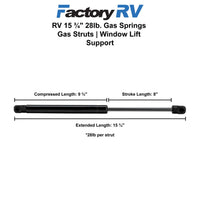 RV 15 ¾" 28lb. Gas Springs | Gas Struts | Window Lift Support | 2 Pack