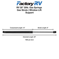 RV 20" 20lb. Gas Springs | Gas Struts | Window Lift Support | 2 Pack