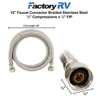 RV 48" Sink Connector Braided Stainless Steel 1/2" Compression x 1/2" FIP