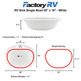 RV Sink Single Bowl 20" Long x 16" | White