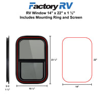 RV Vertical Sliding Window 14" X 22" X 1½" Includes Mounting Ring and Bottom Screen