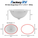 RV Single Bowl 13 ¾" Long x 10 3⁄8 " | White