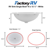 RV Sink Single Bowl 16" Long x 12 ¼" | White